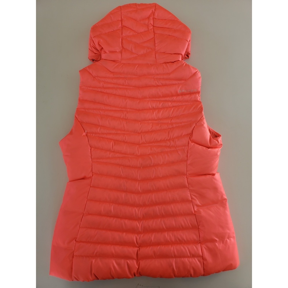 Spyder Womens Neon Highlighter Pink Hooded Down Puffer Vest Small - Picture 5 of 8